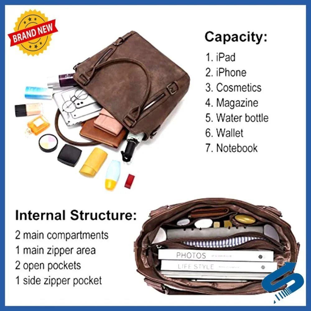 Large Vegan Leather Hobo Bag with Adjustable Strap, Multiple Pockets